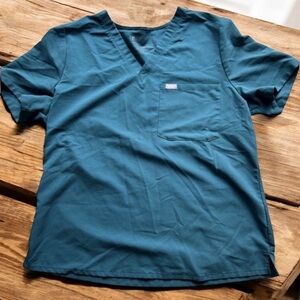FIGS Technical Collection Scrub Top Chest Pocket Vented Workwear Teal‎ Blue  XL